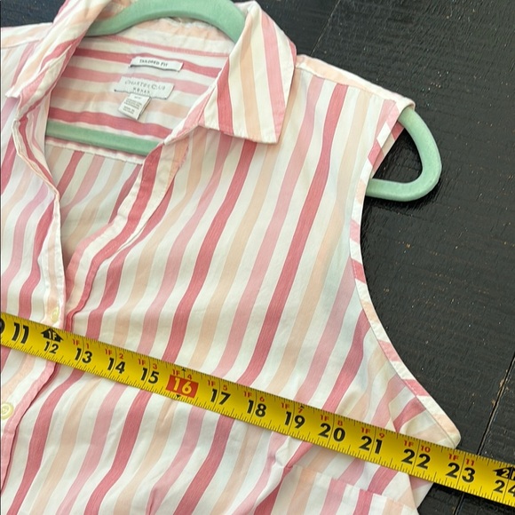 Charter Club Woman Tailored Fit Button Down Shirt Pink White Stripes size 16 W - Picture 4 of 6